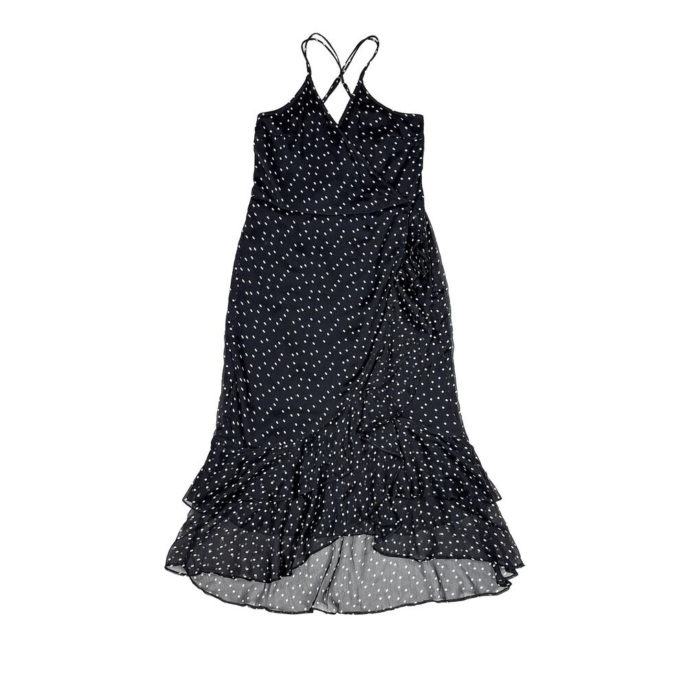 Abercrombie & Fitch Wrap Midi Dress Women SP Black Polka Dot Ruffle Feminine